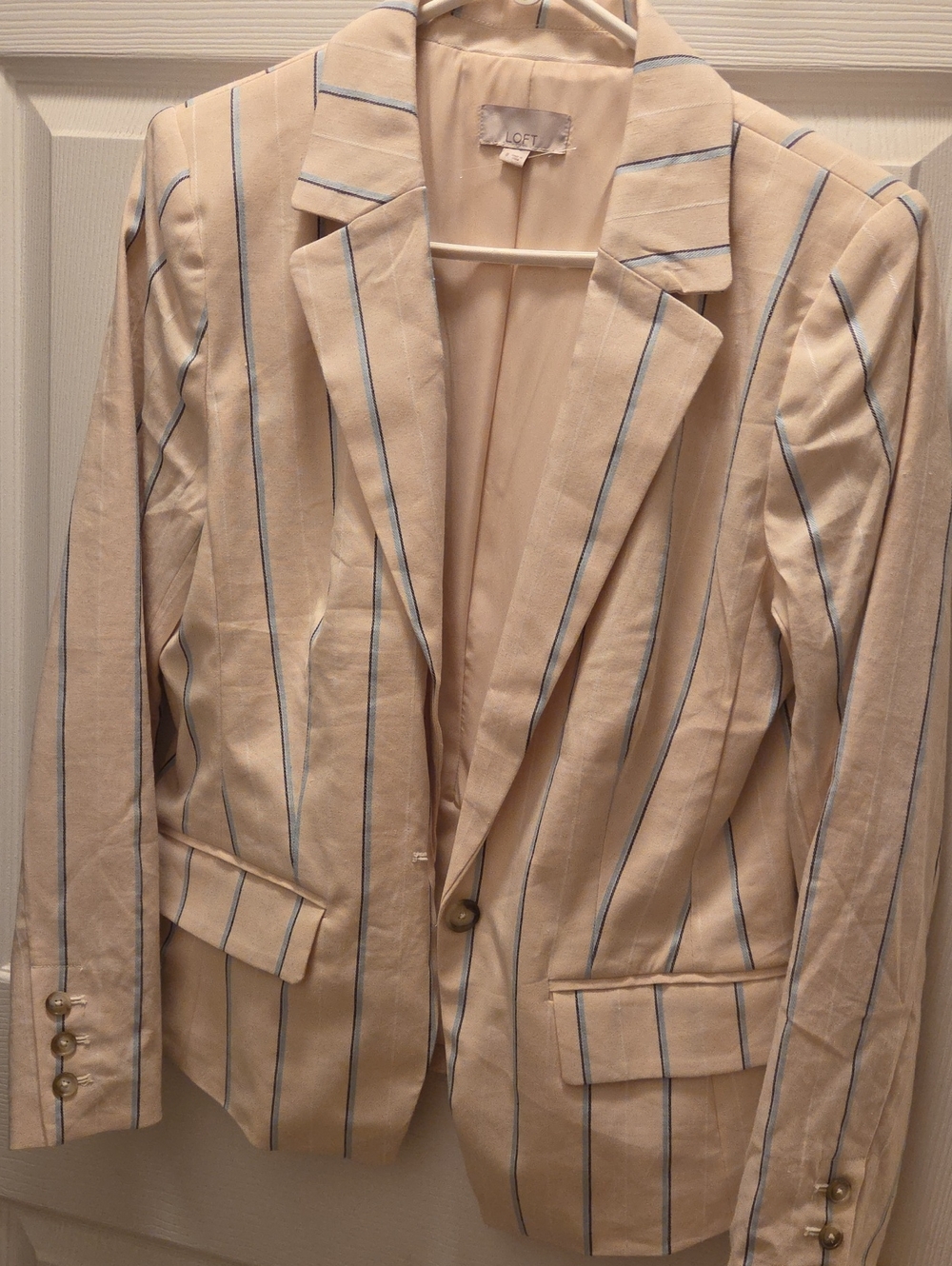 LOFT Cream Blazer with Navy Pinstripes